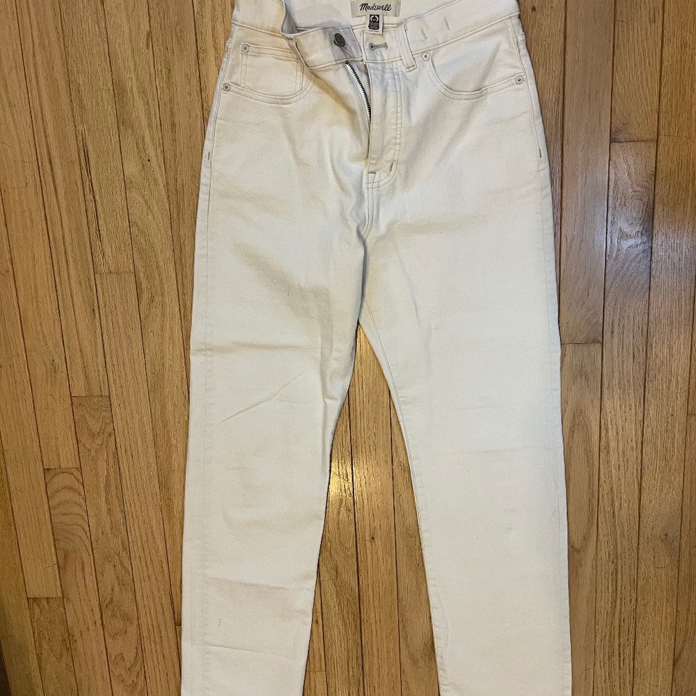 Madewell cream colored straight leg jeans